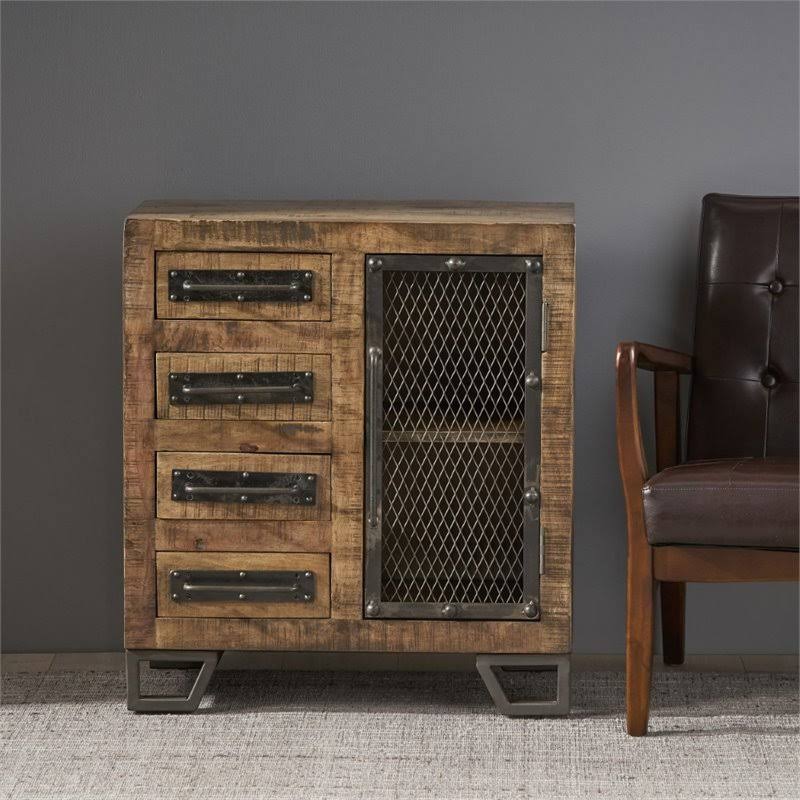 Industrial Mango Wood Cabinet with 4 Drawers in Tan U7880
