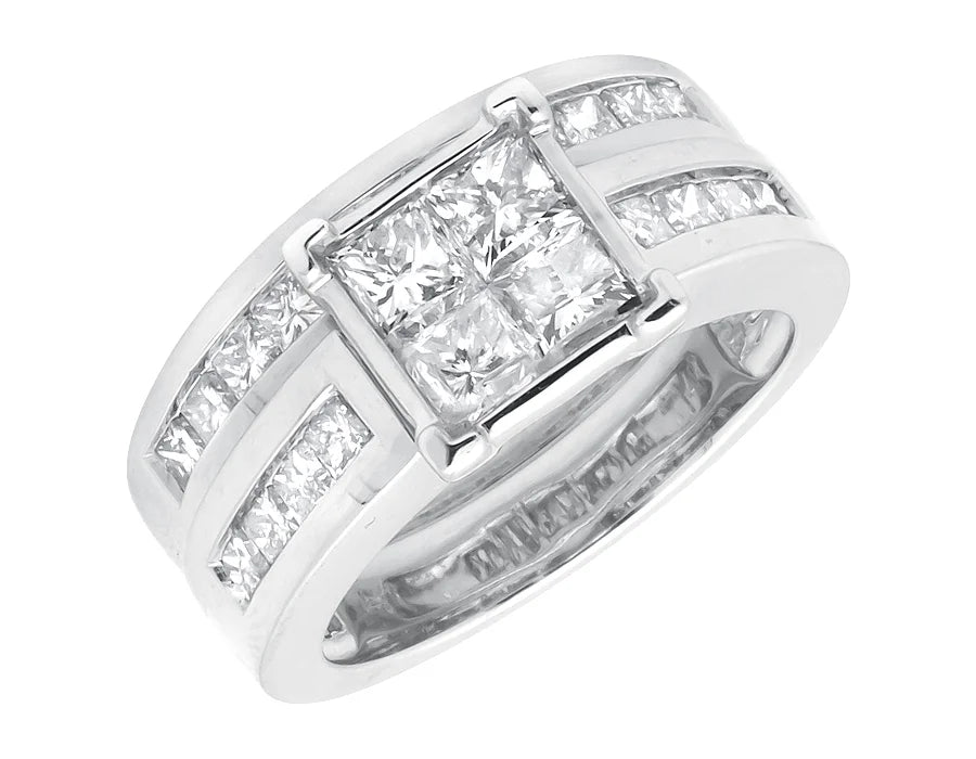 White Gold Princess-Cut Diamond Bridal Set Ring F7472