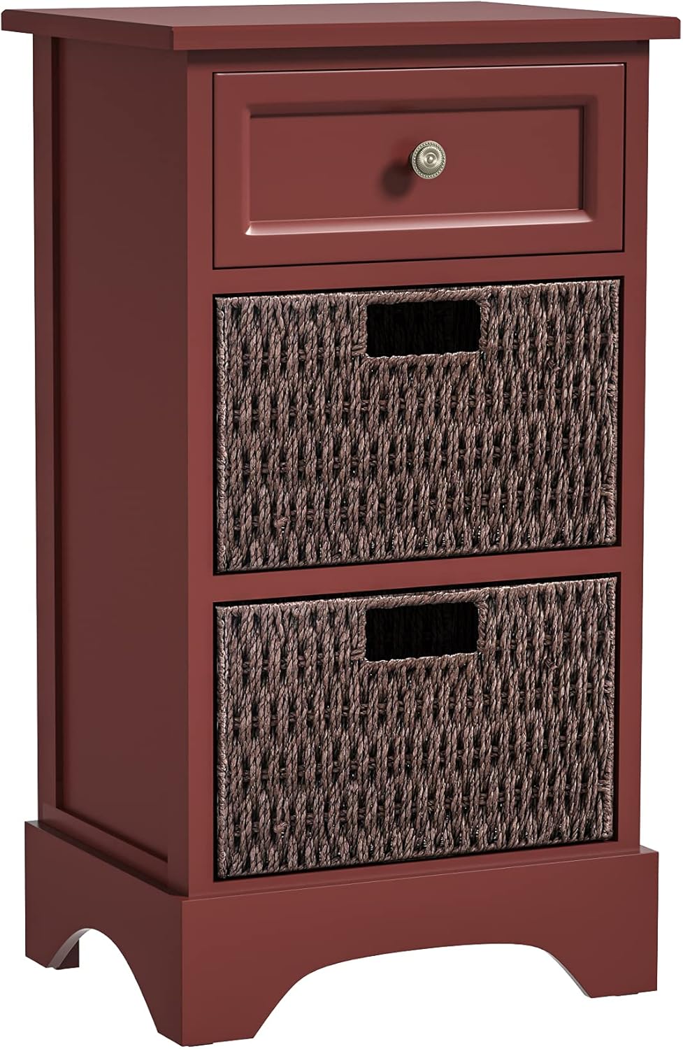Red Farmhouse Storage Cabinet with Drawer and 2 Wicker Baskets X333631