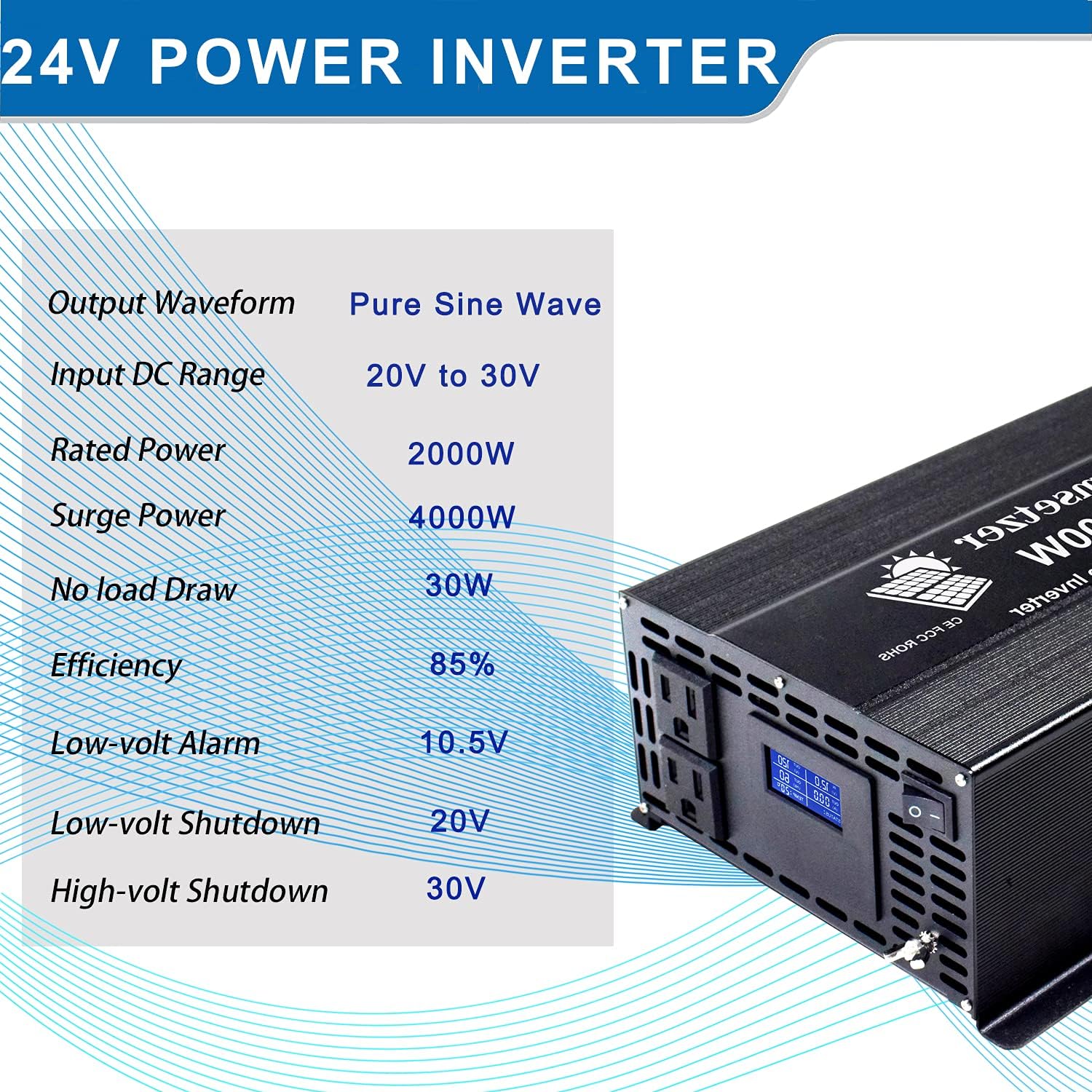 3000w 24v Pure Sine Wave Power Inverter with Dual US Outlet and LCD Display A20545