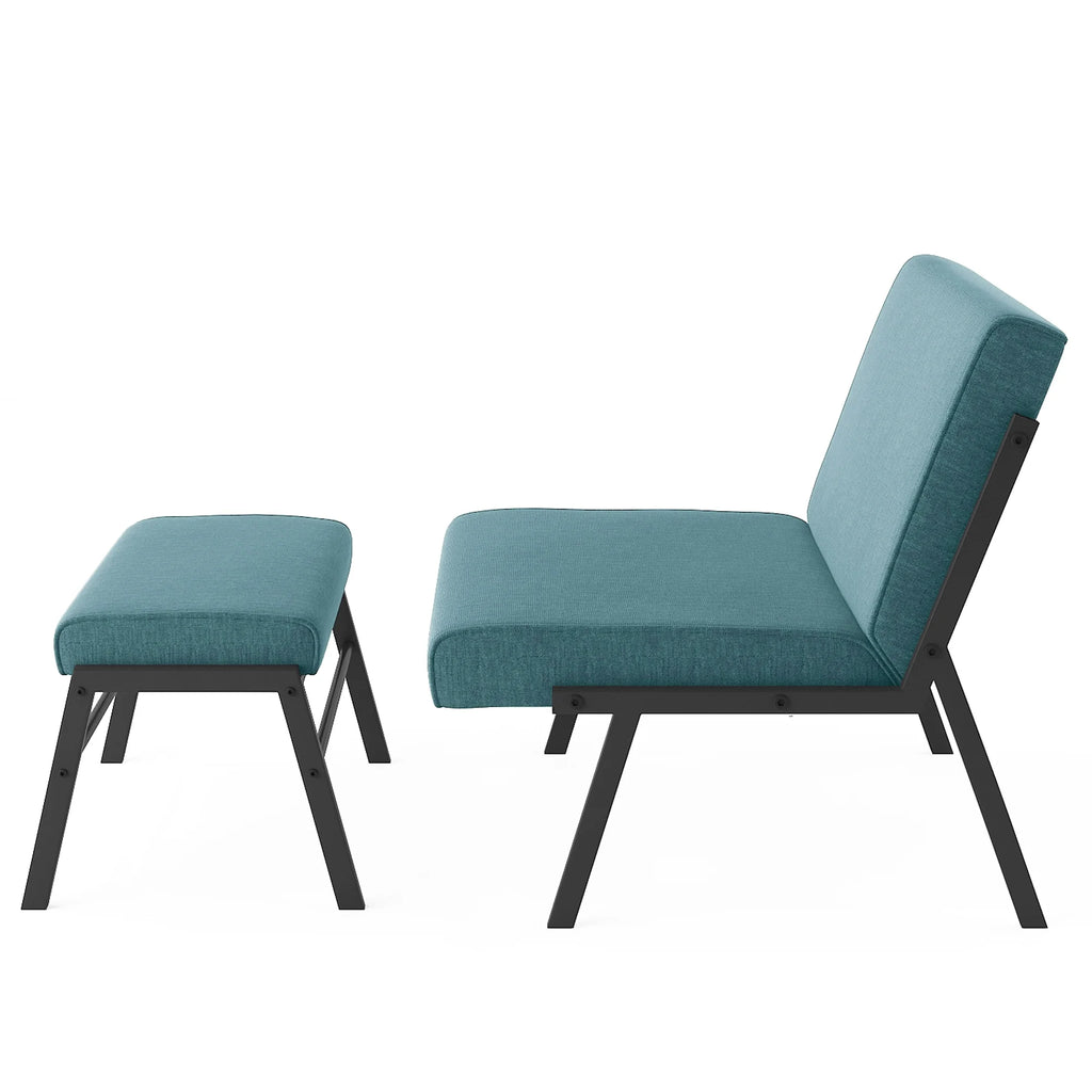 Green Linen Accent Chair with Ottoman U519794