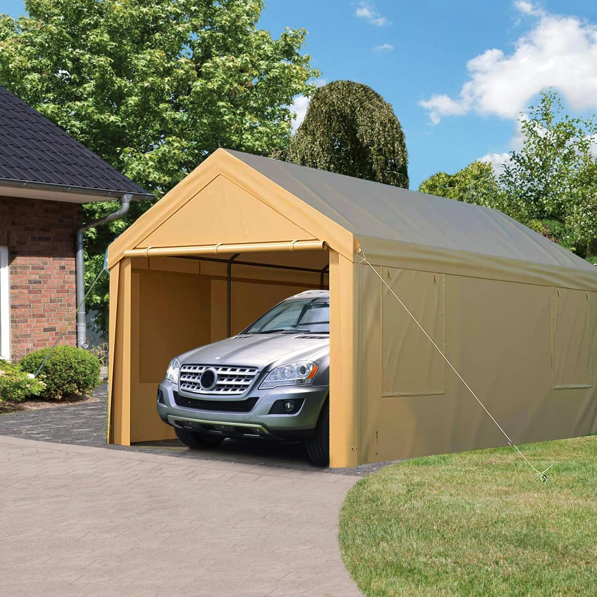 Heavy Duty Carport with Removable Sidewalls & Doors, Rolling Curtain and Doors W524839