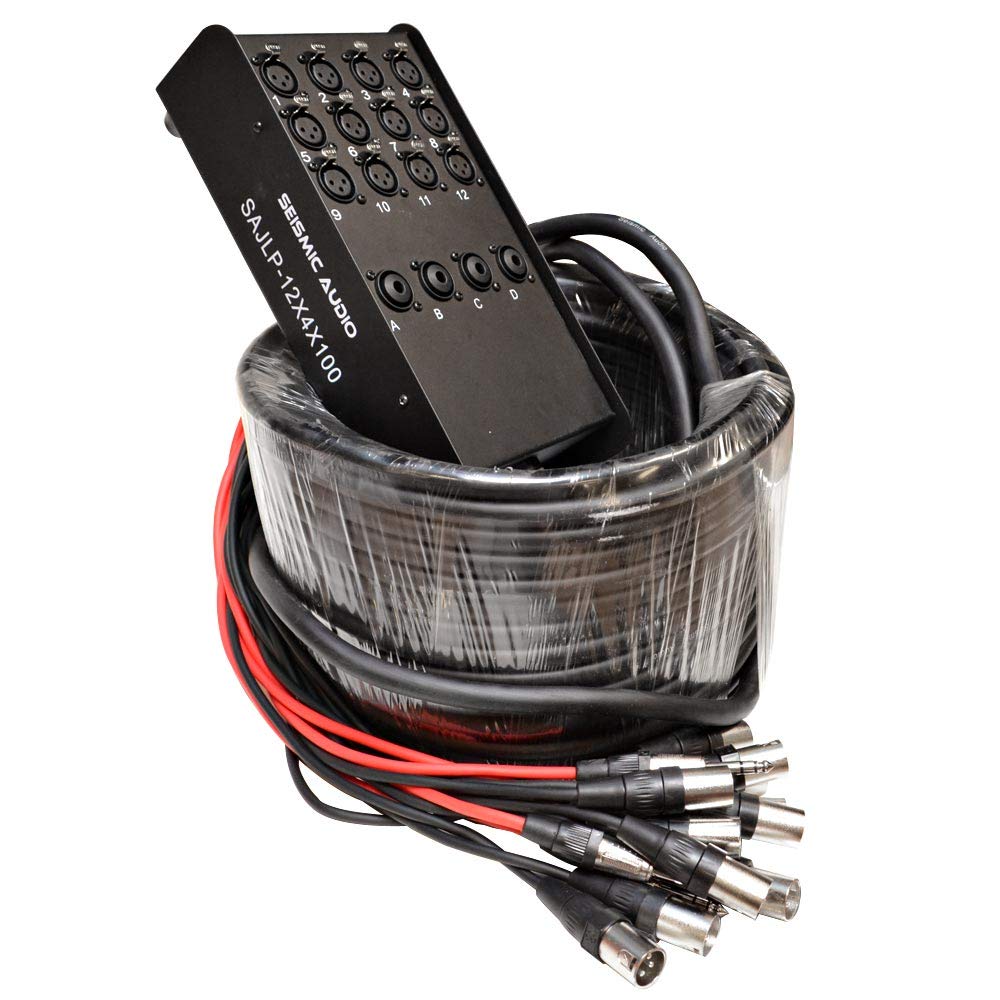 12 Channel 100 Foot XLR Low Profile Snake Cable with 4 TRS Returns Y289855