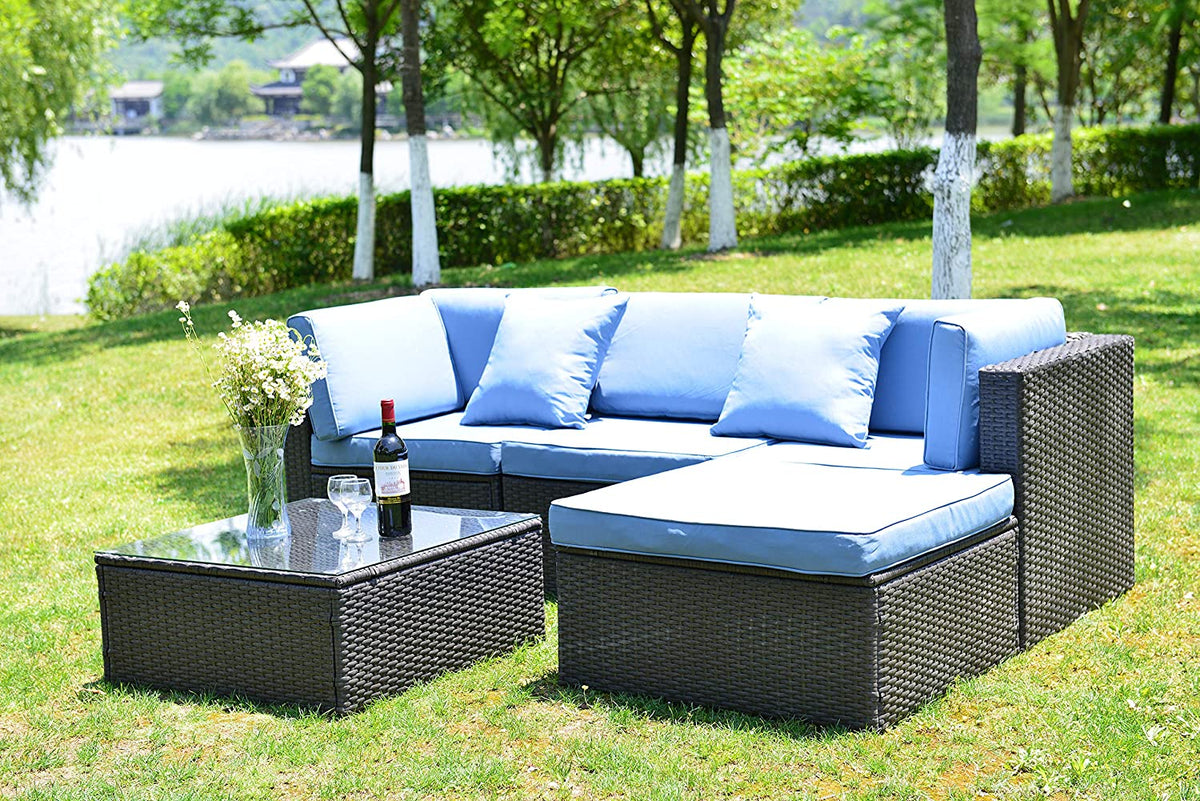 Outdoor Patio Furniture Sets Sectional Wicker Couch Sofa Seating 5PCS K848998