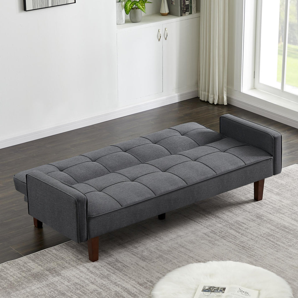 Grey Linen Convertible Sleeper Sofa with Removable Armrests W53765