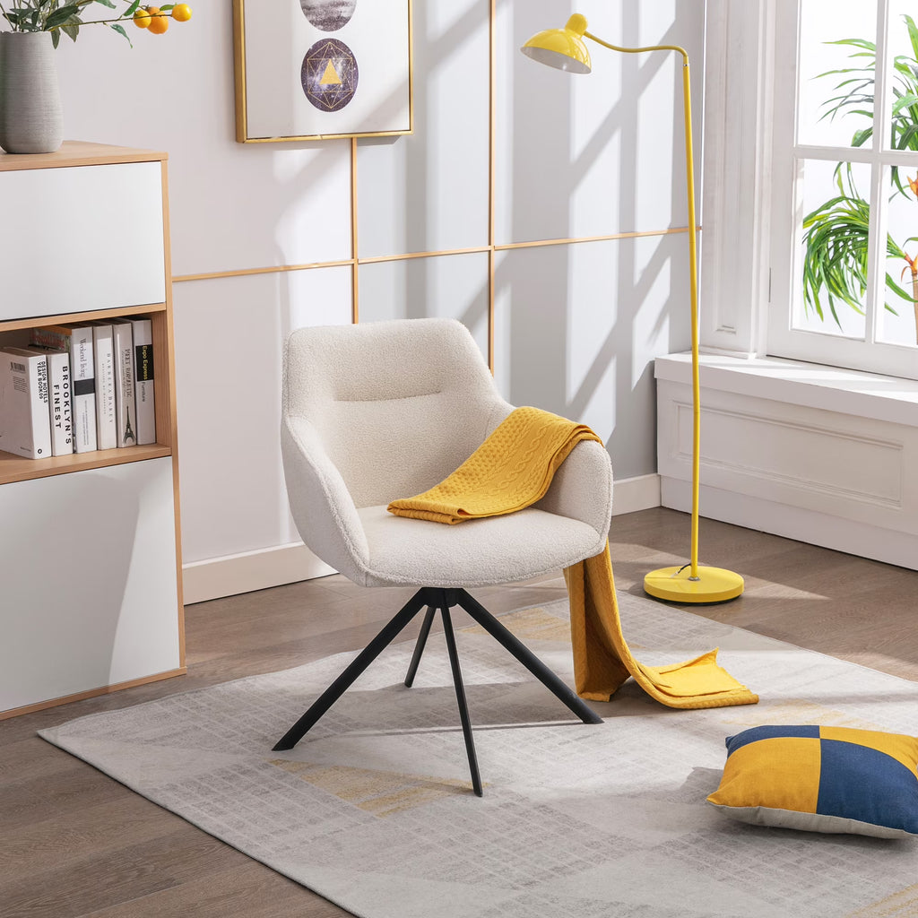 White Boucle Swivel Task Chair with Arms E406