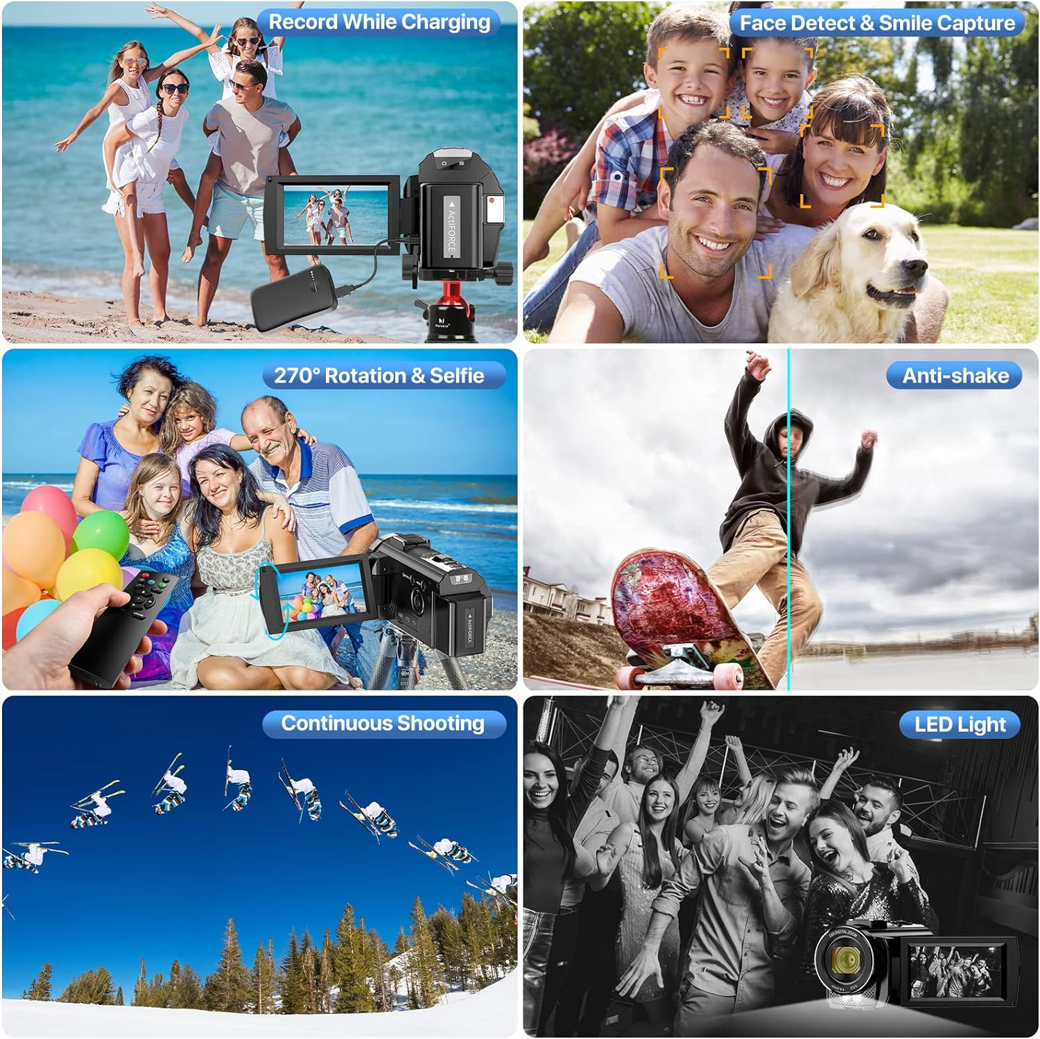 FHD 1080P 24.0MP 3.0 Inch 270 Degree Rotation Screen 16X Digital Zoom Camcorder with Microphone, Remote Control and 2 Batteries M4081