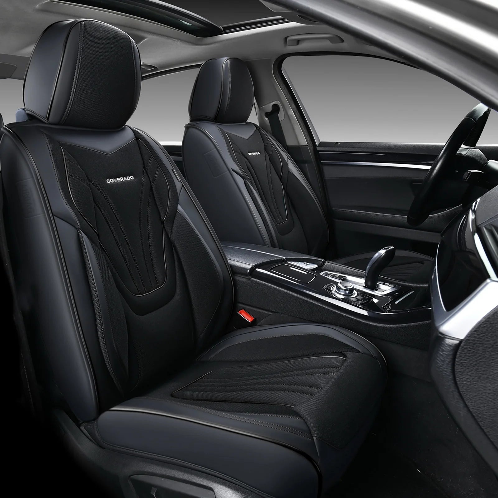 Black 5 Seats Breathable Car Seat Covers Full Set U54796