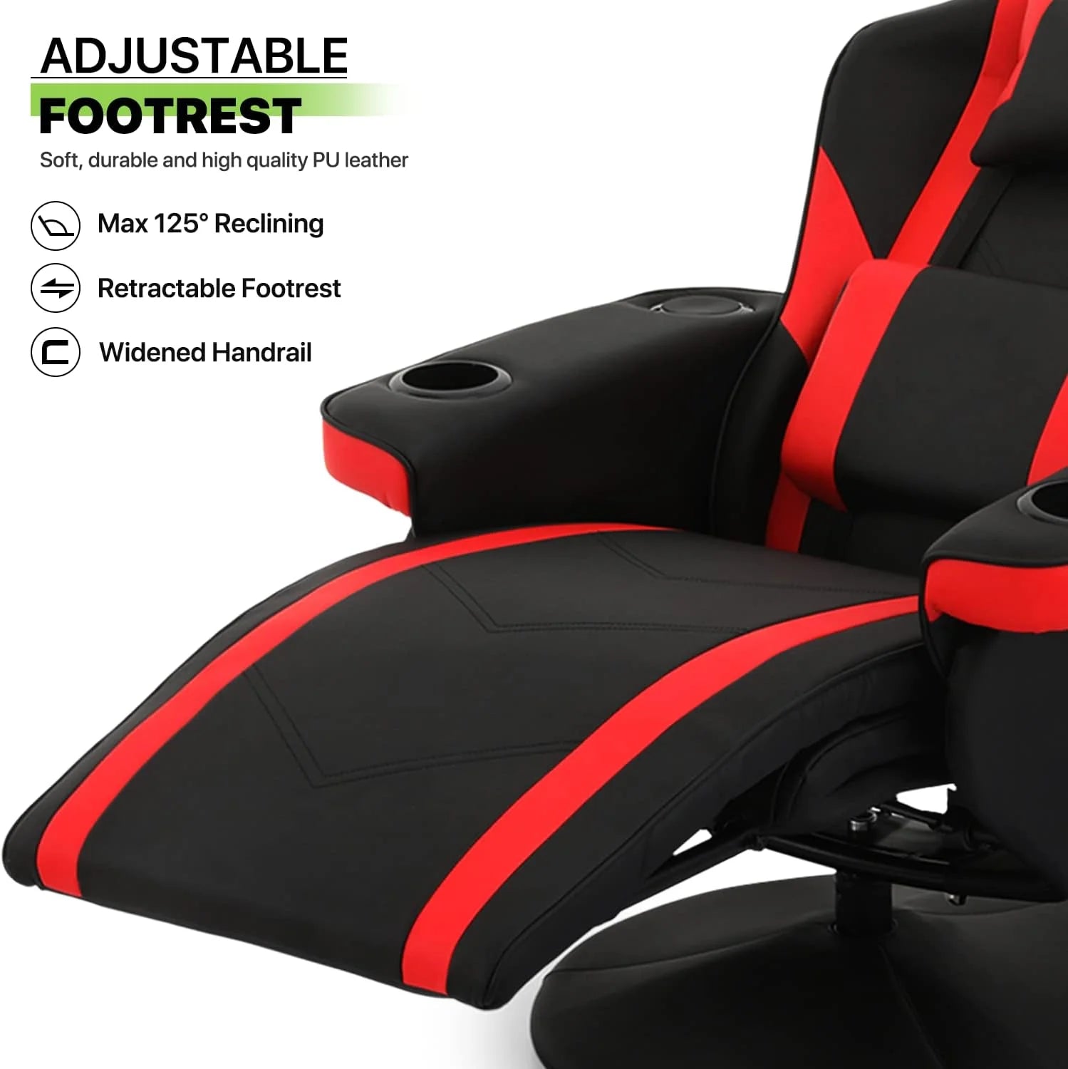 Red PU Leather 360° Swivel Massage Game Chair with Headrest and Footrest Y869082
