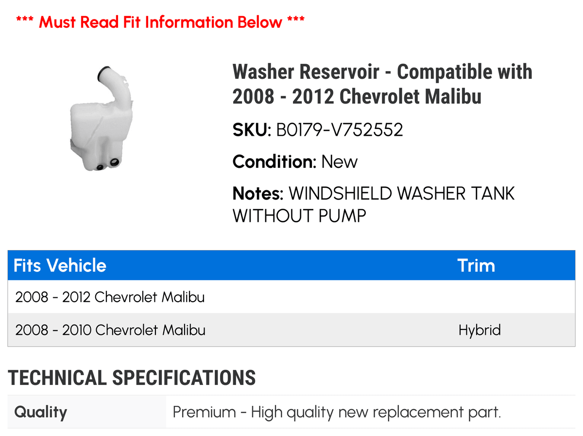 Washer Reservoir H1628