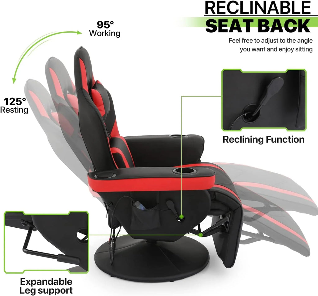Red PU Leather 360° Swivel Massage Game Chair with Headrest and Footrest Y869082