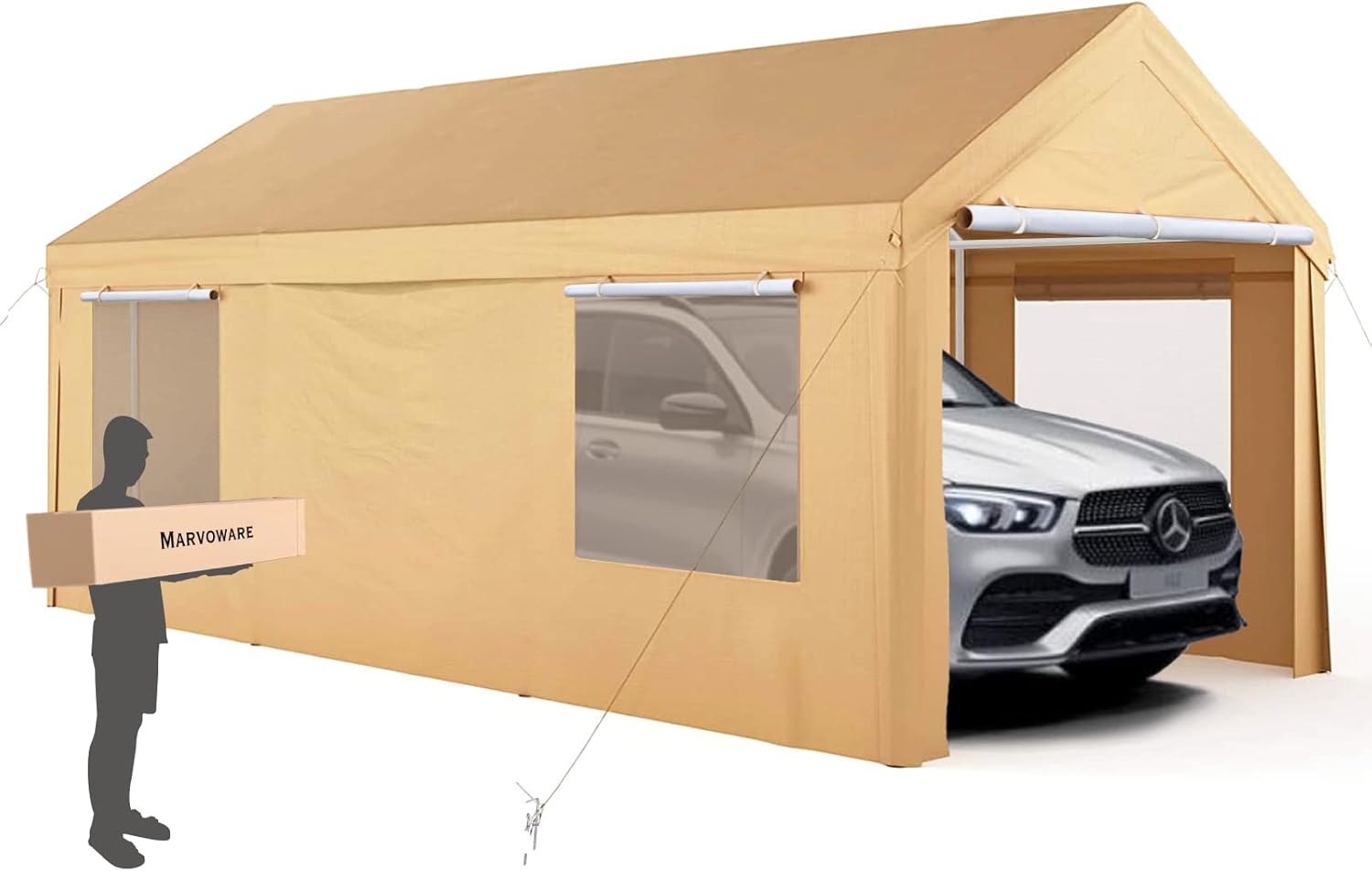 Heavy Duty Carport with Removable Sidewalls & Doors, Rolling Curtain and Doors W524839