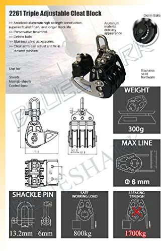 38mm Fixed Triple Adjustable Cam Aluminum Sailing Block U10592