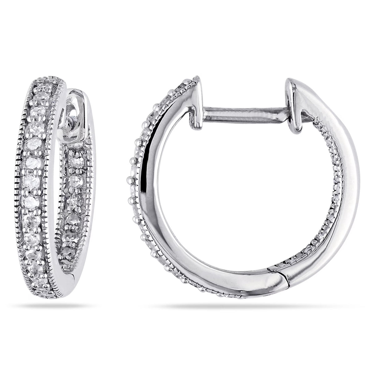 14kt White Gold Diamond Huggie Hoop Earrings K7267