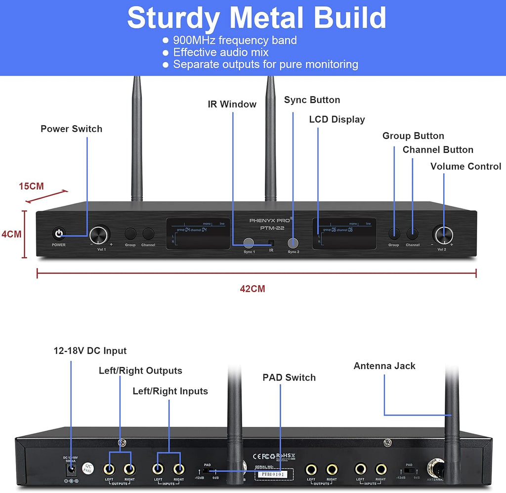 UHF Dual Wireless in-Ear Monitor System with Metal Transmitter and Bodypack Receiver Y557
