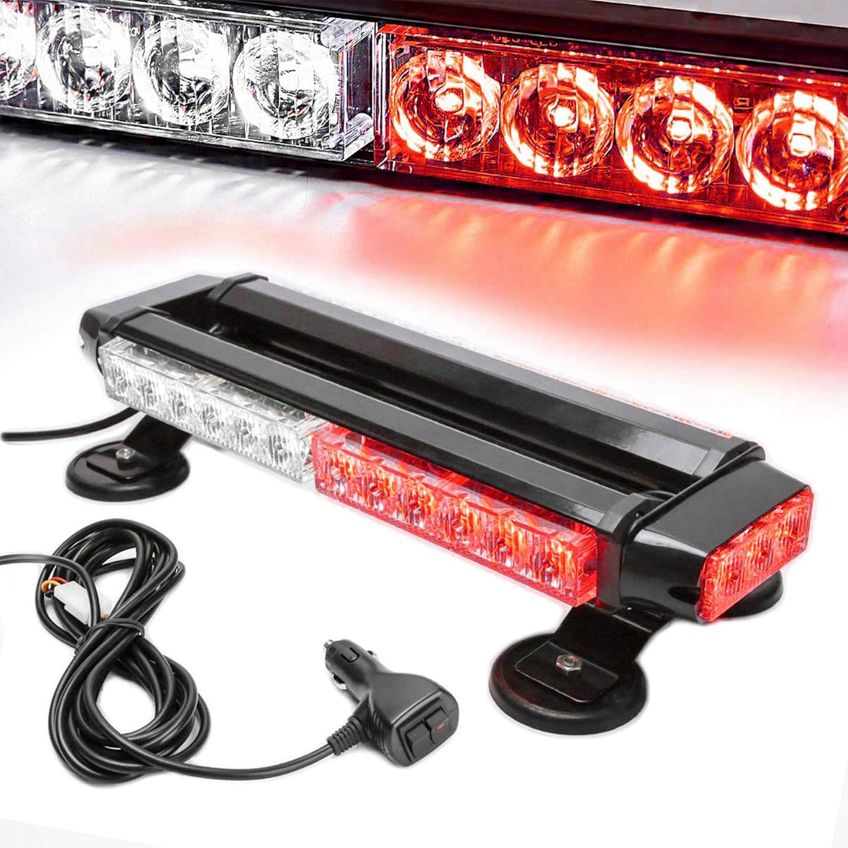 Amber 30 LEDs Safety Strobe Light Bar with Magnetic Base, Yellow, 12-24V/30W, Pack of 2 V224498