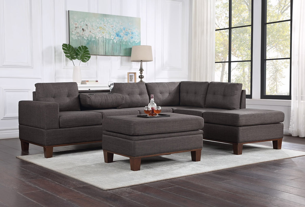 Dark Gray Fabric Reversible Sectional Sofa with Storage Ottoman N543223