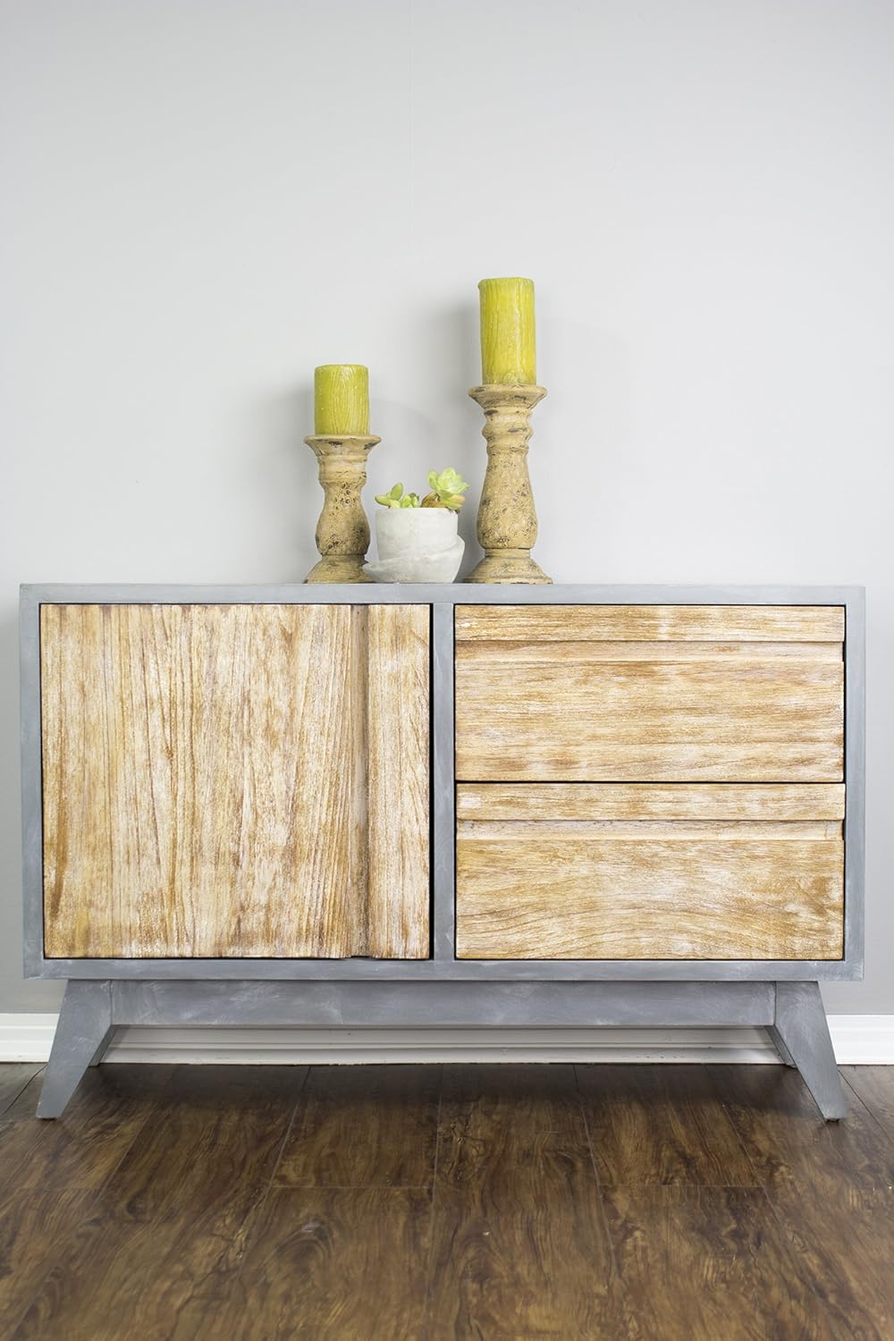Gray Distressed Wood 2 Drawer Sideboard Cabinet M738