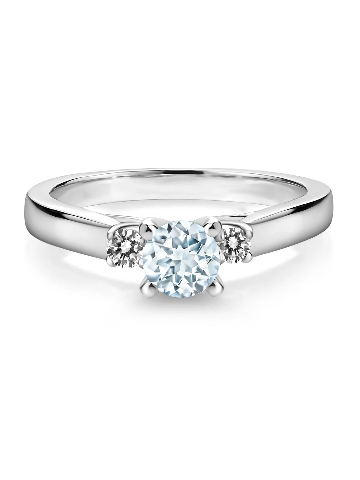 925 Sterling Silver Sky Blue Aquamarine and White Diamond 3-Stone Engagement Ring W251819