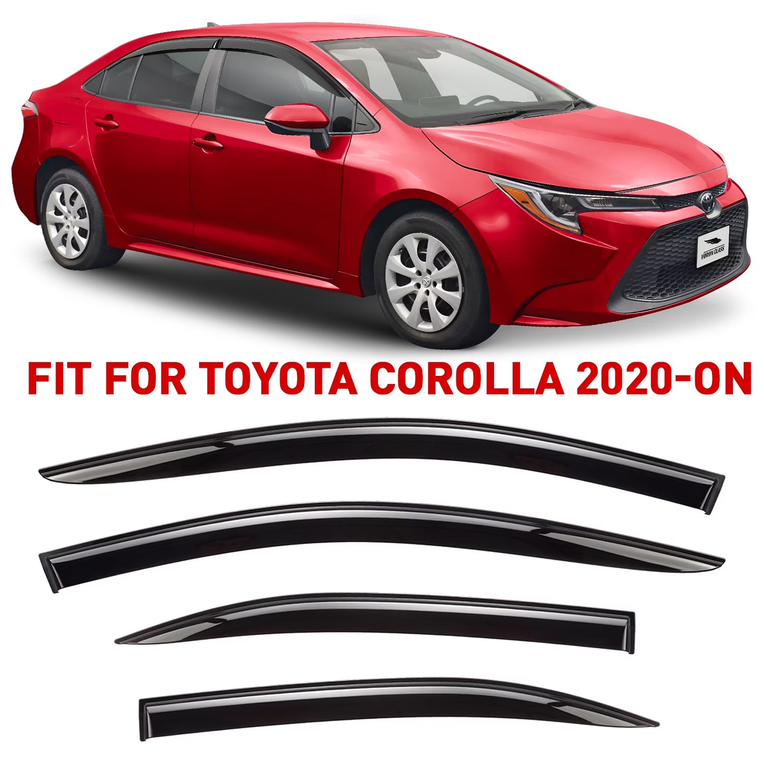 Glass Tape-on Rain Guards for Toyota Corolla Sedan, 4 Pieces S668