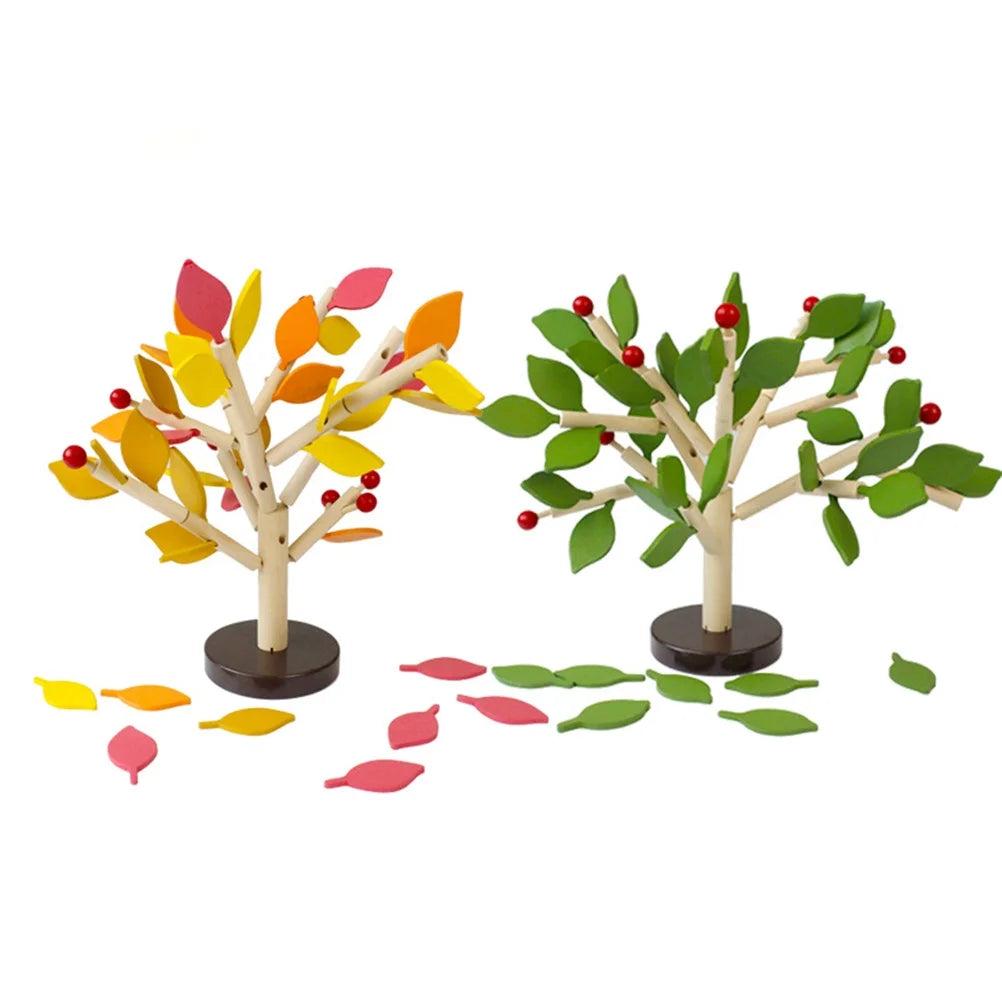 Creative Wooden Tree Blocks with Leaves 3D Building Set Toy Y8130