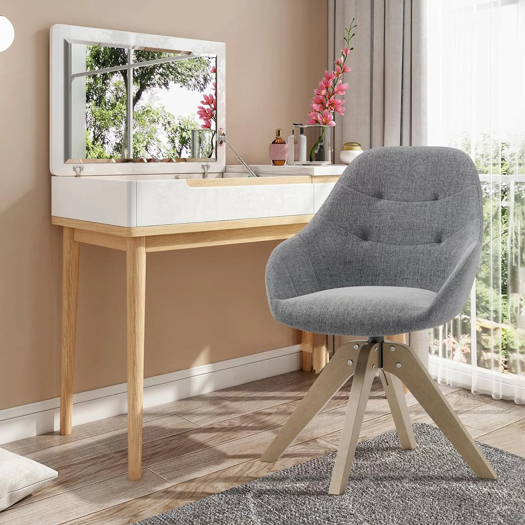 Grey Swivel Accent Chair with Solid Wood Legs B76729