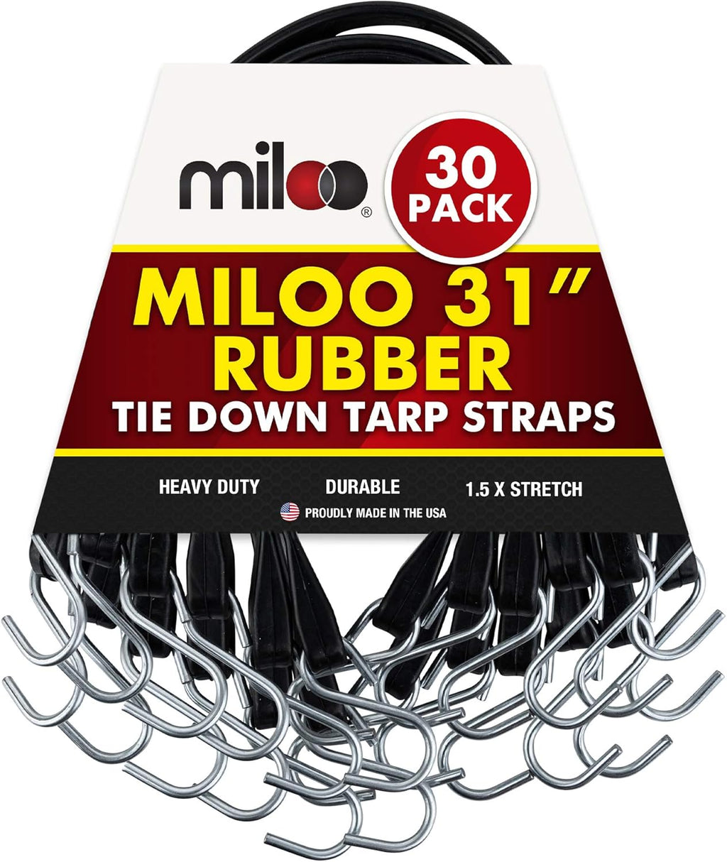 30 Pack Rubber Tarp Straps 31 Long EPDM with Crimped Hooks Bungee Cords O54804