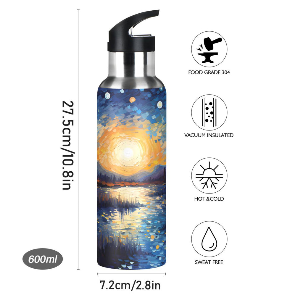 Blue Stainless Steel Insulated Water Bottle with Straw Lid H253942