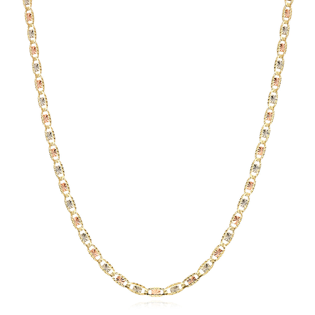 Solid 14K Gold Tri-Color 4mm Diamond-Cut Chain Necklace 18"-24" O76149