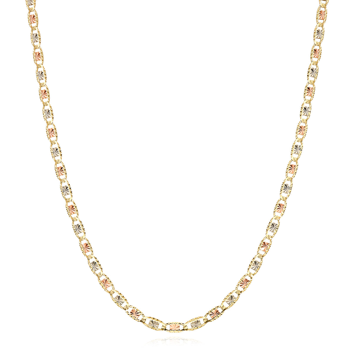 Solid 14K Gold Tri-Color 4mm Diamond-Cut Chain Necklace 18"-24" O76149