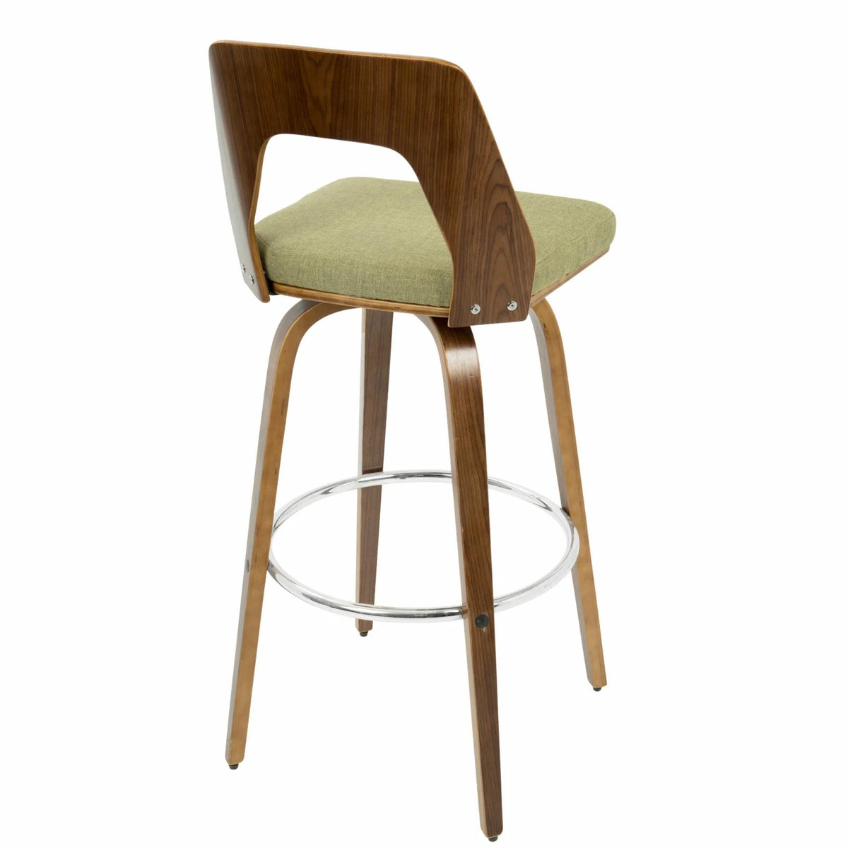 30" Mid-Century Modern Fixed Height Barstool With Swivel In Walnut And Green Fabric - Set Of 2 K6449