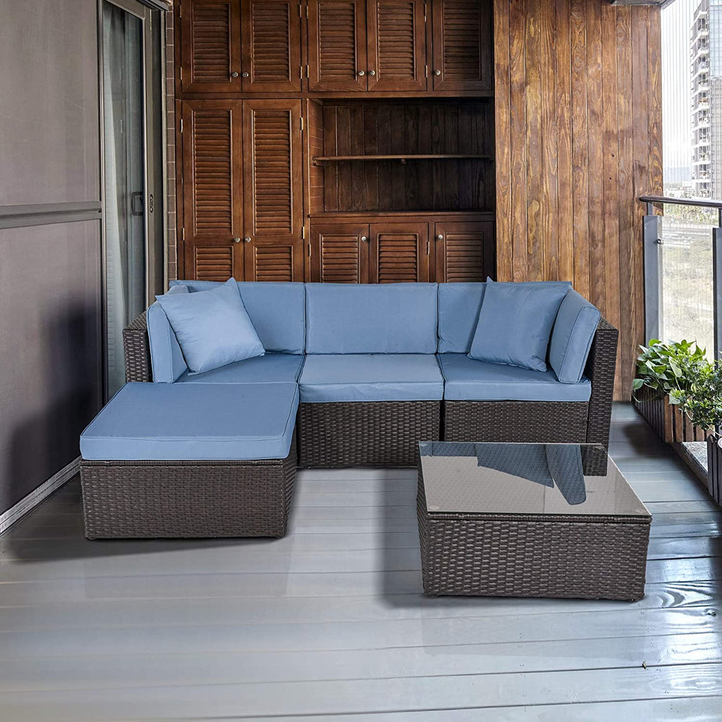 Outdoor Patio Furniture Sets Sectional Wicker Couch Sofa Seating 5PCS K848998