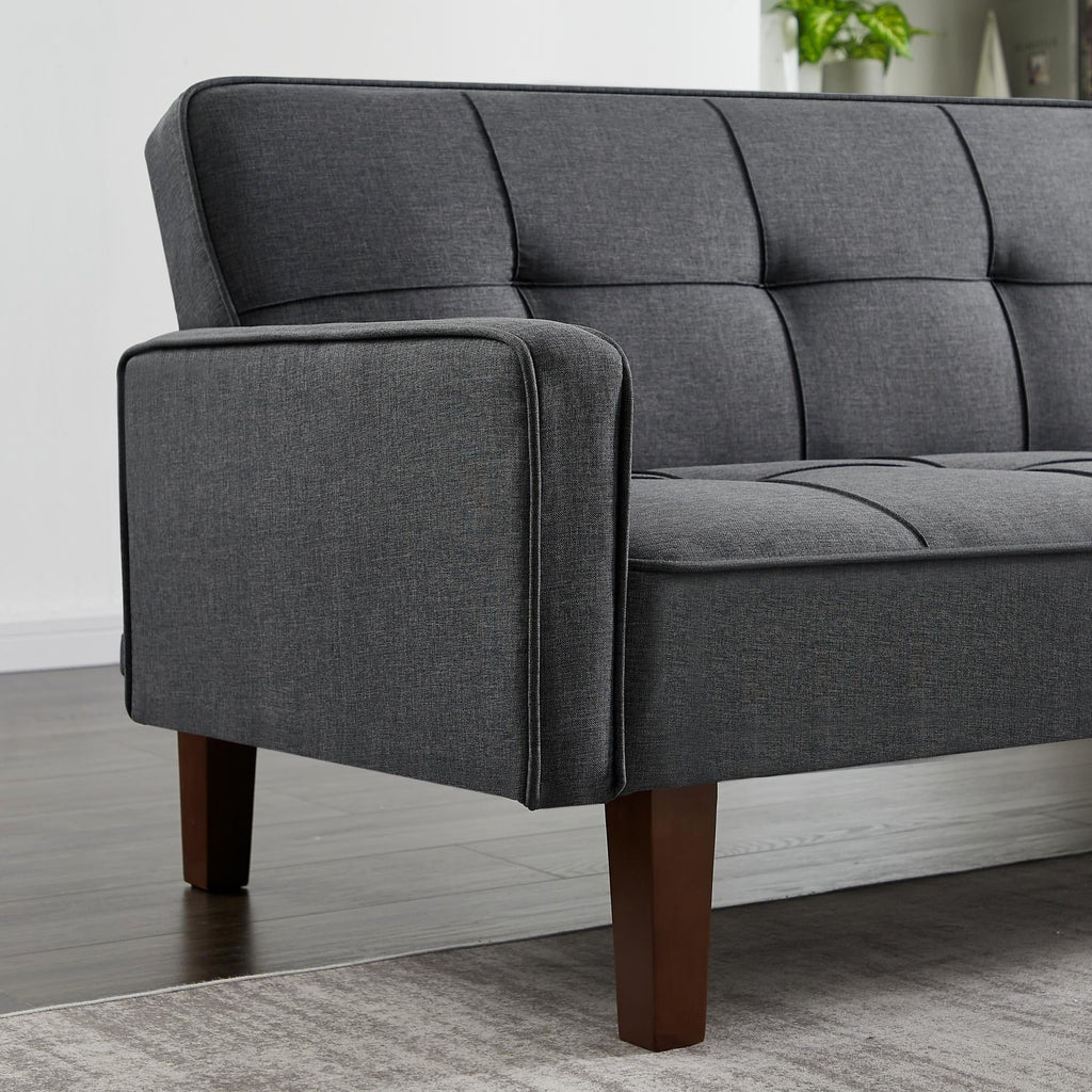 Grey Linen Convertible Sleeper Sofa with Removable Armrests W53765
