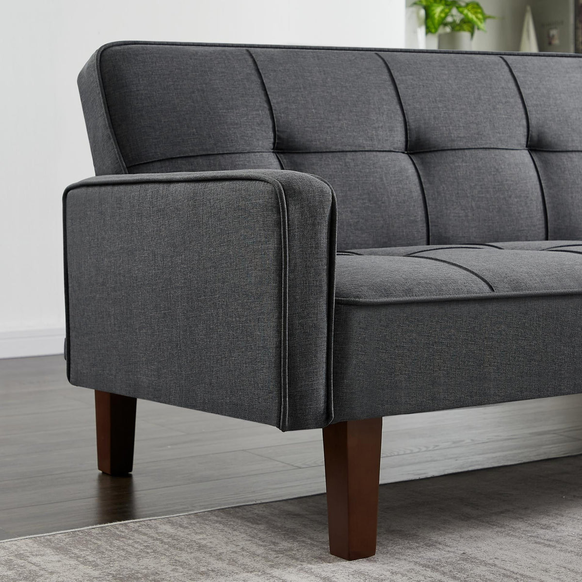 Grey Linen Convertible Sleeper Sofa with Removable Armrests W53765