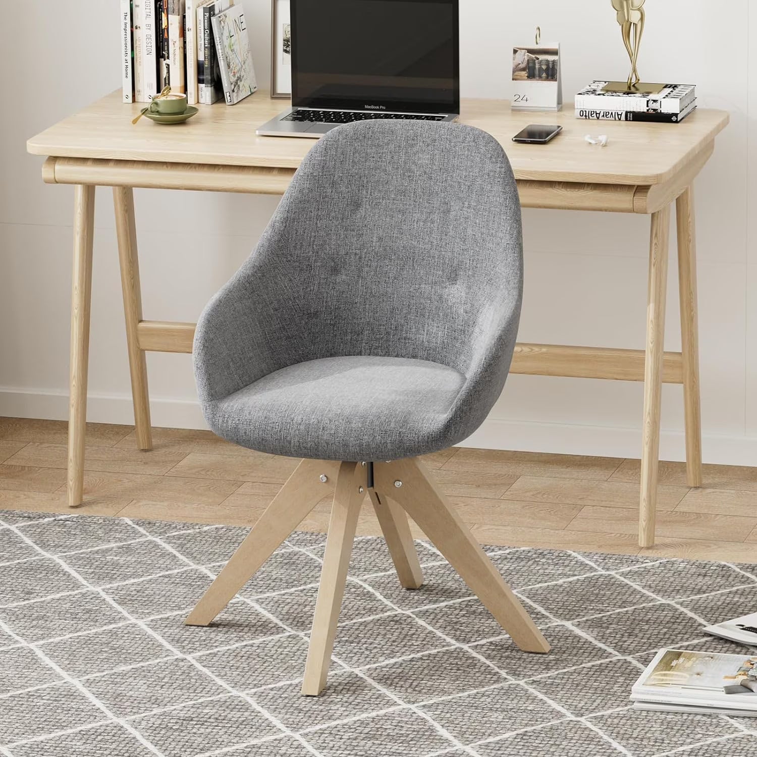 Grey Swivel Accent Chair with Solid Wood Legs B76729