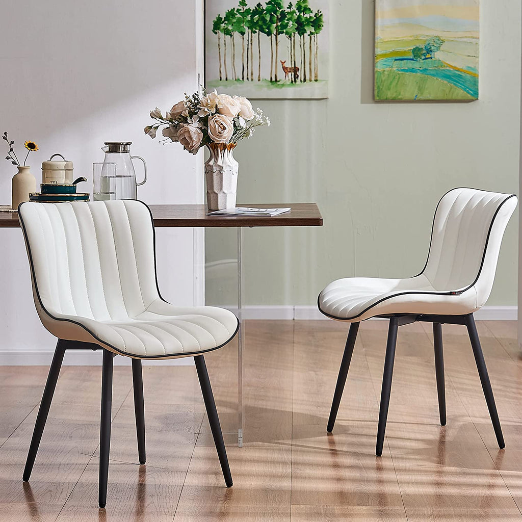 Black Faux Leather Dining Chair with Metal Legs, Set of 2 I2723