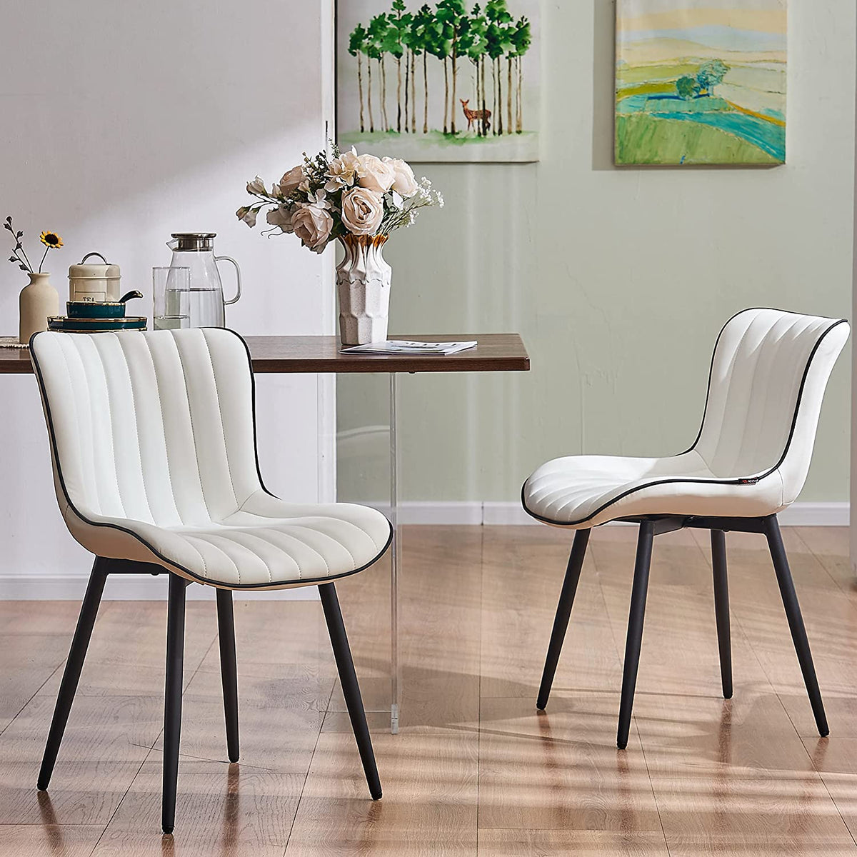 Black Faux Leather Dining Chair with Metal Legs, Set of 2 I2723