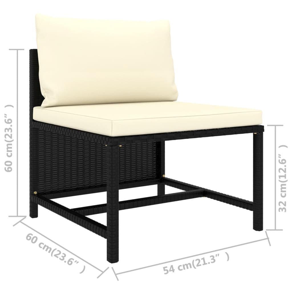 3 Piece Black Poly Rattan Garden Sofa Set with White Cushions and Footrest S83519