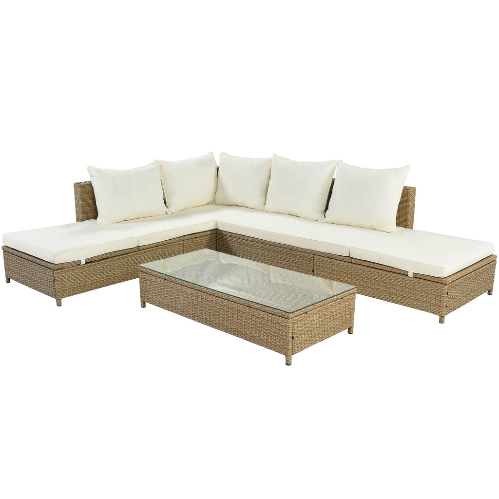 6 Seat PE Rattan Sectional Sofa Set with Adjustable Chaise N618