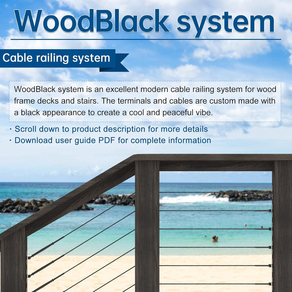 40Pack Black Cable Railing Kit POM Protector Sleeves Grommet for 1/8" Wire Rope Wood Posts Deck Stair Railing X624