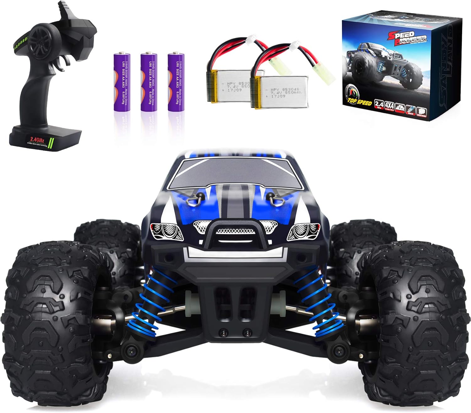 1:18 Scale 2.4Ghz 4WD Remote Control Monster Truck with 2 Rechargeable Batteries V3369