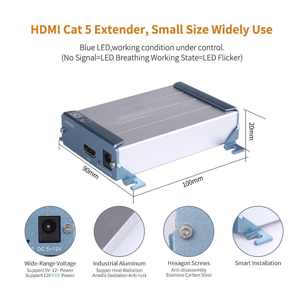 HDMI KVM USB Extender with PoE, 80m 262ft HDMI RJ45 Transmitter and Receiver Adapter by Cat5 Cat6 Ethernet LAN Cable D121686