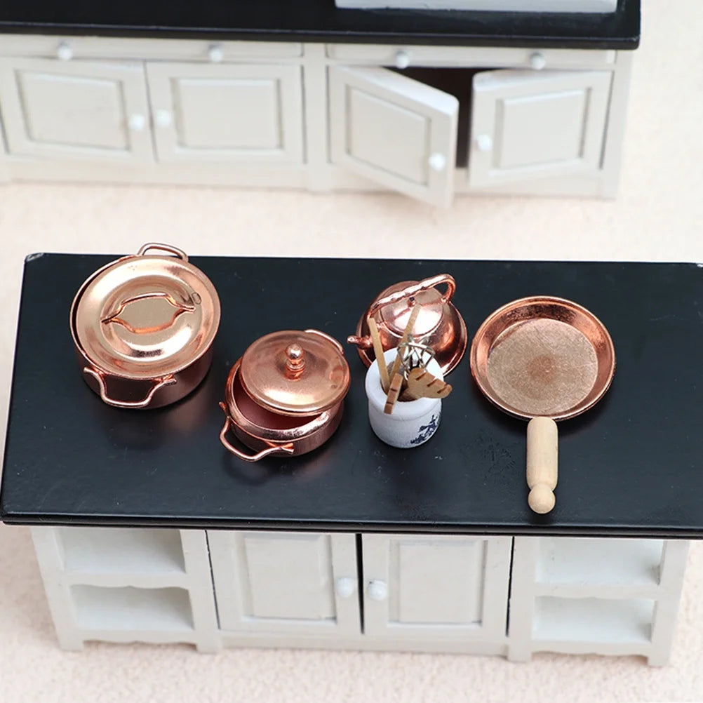 Mini Doll Furniture Metal Models Kids Educational Toys DIY Dollhouse Ornaments Pretend Cooking Pot B9118