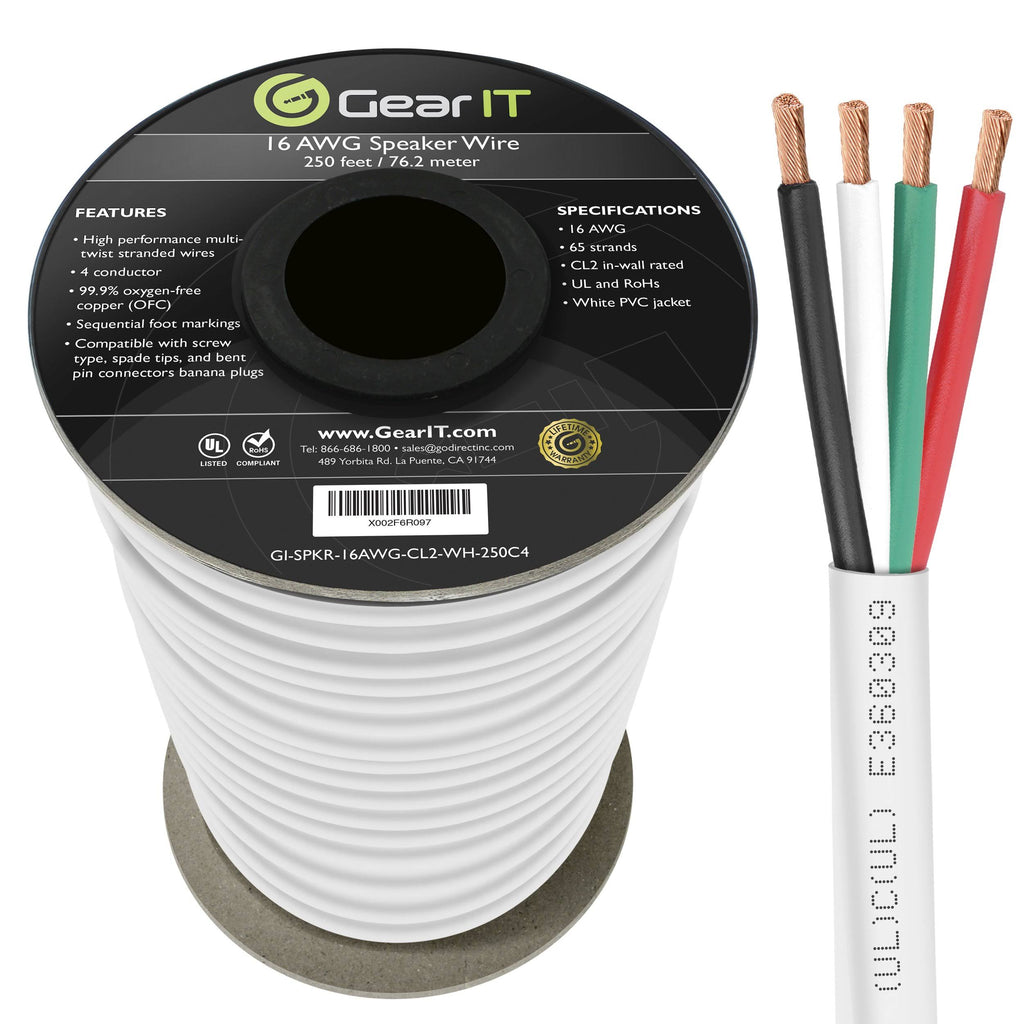 16 Gauge 4-Conductor Speaker Wire 250 Feet 16 AWG OFC CL V490