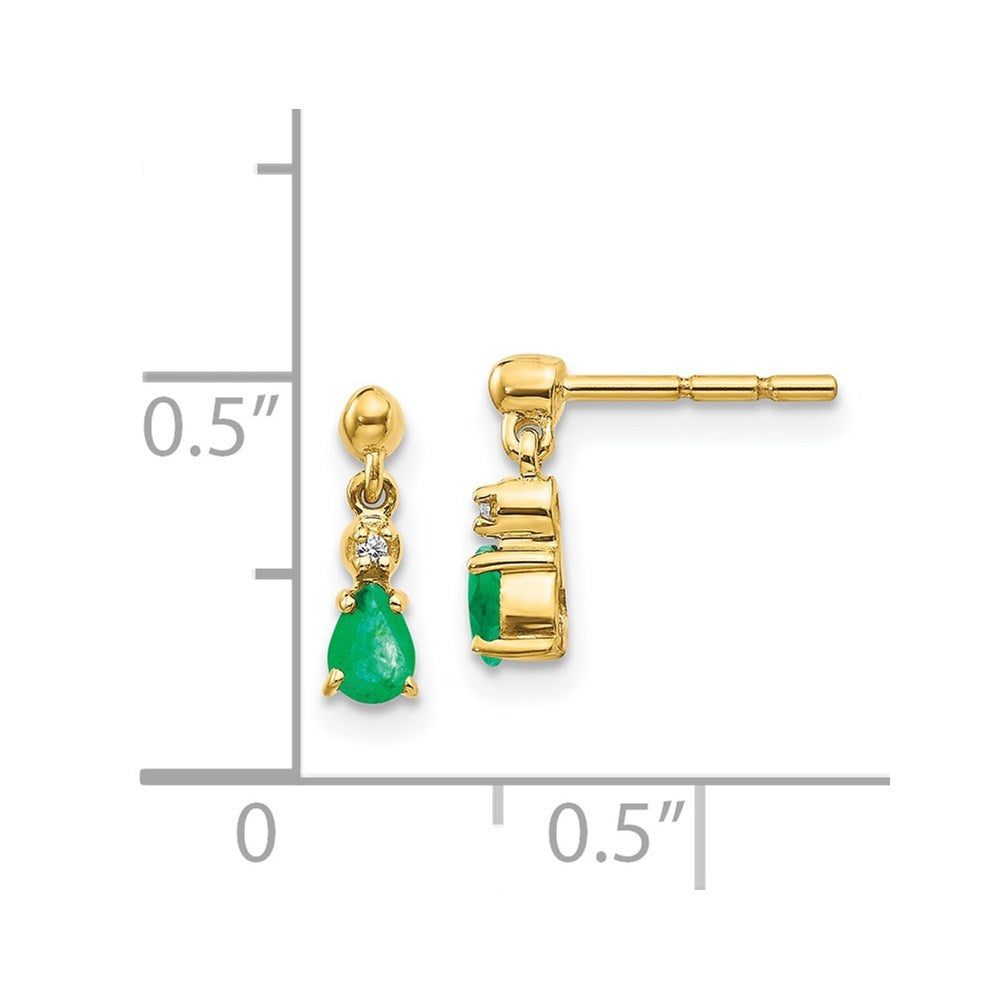 14k Yellow Gold Emerald and Diamond Dangle Earrings J574