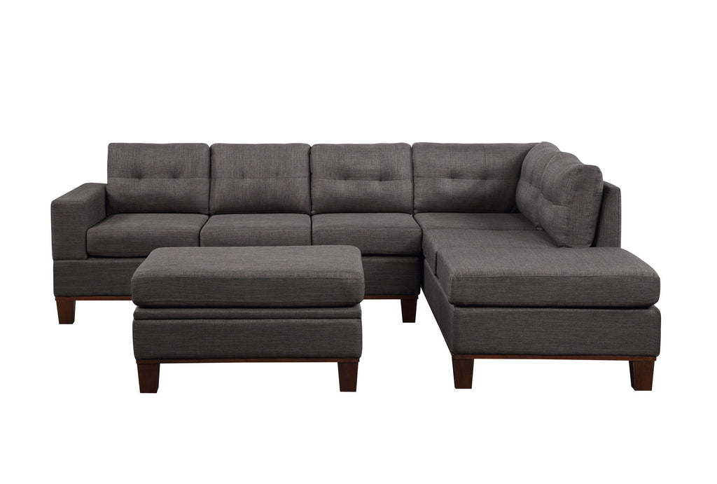 Dark Gray Fabric Reversible Sectional Sofa with Storage Ottoman N543223