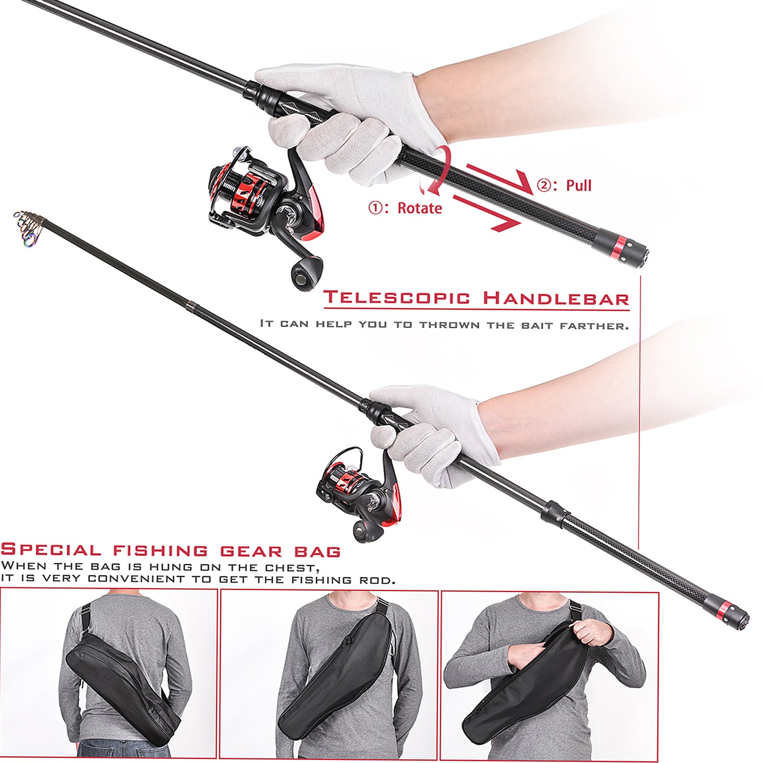 Carbon Fiber Telescopic Rod And Reel Combo With Lures Swivels Kit T6684