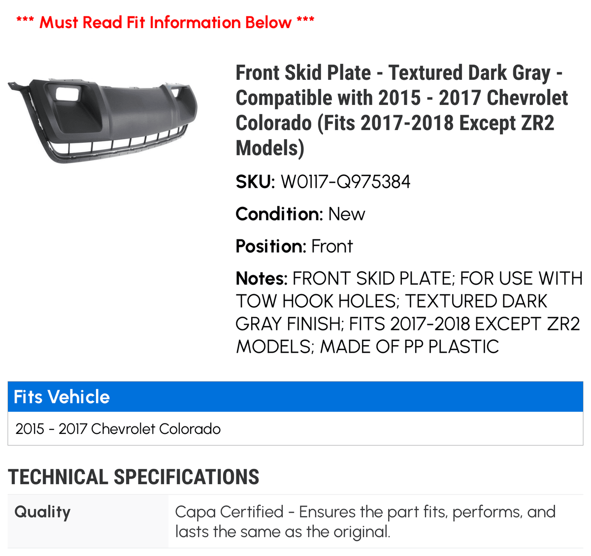 Front Skid Plate Textured Dark Gray M977553
