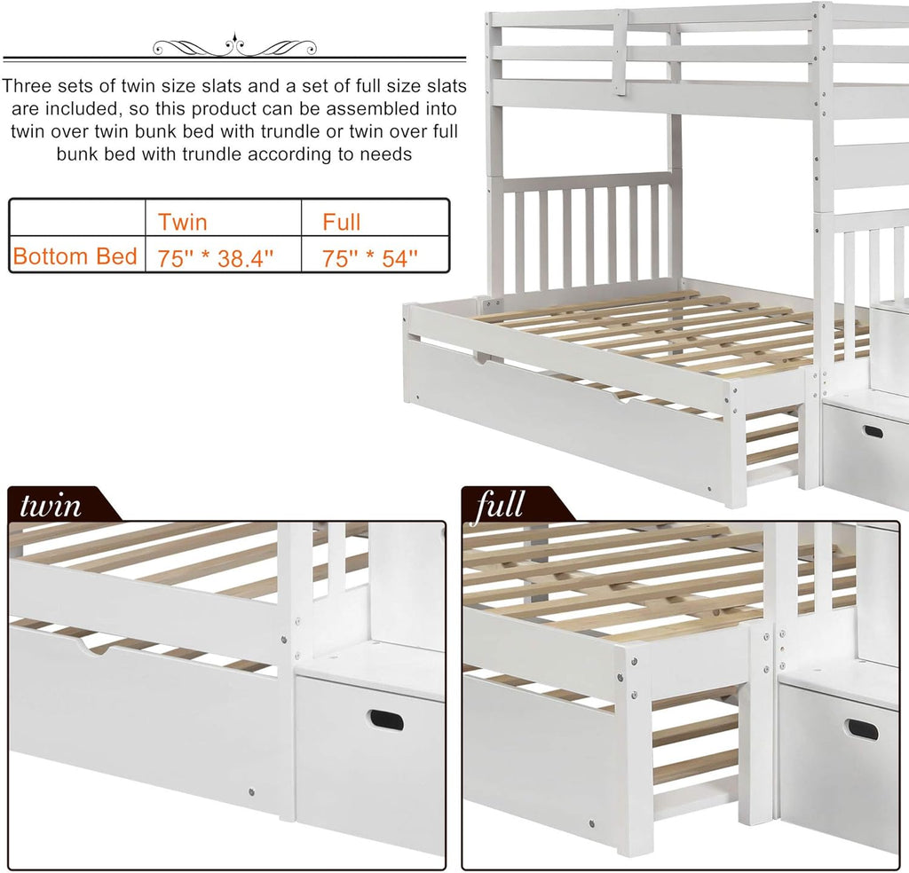 White Twin Over Twin Bunk with Trundle, 4 Drawers, and 3 Shelves Y7560