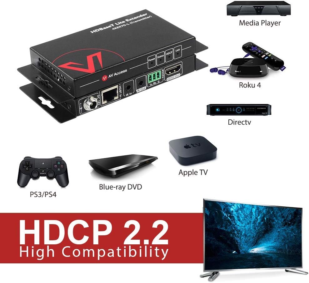 HDBaseT HDMI Extender Over Single Cat5e/6a/Cat7 Ethernet 4K@60Hz 130ft, PoE IR RS232 HDCP2.2, HDR, CEC, EDID N79961
